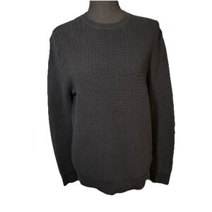 Halston Cashmere Cotton Blend Waffle Knit Crewneck Sweater Men MED Black Preppy